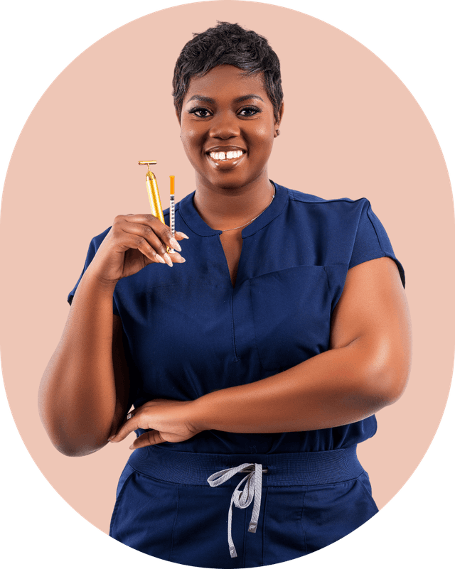 Cherish posing in Scrubs holding a botox needle
